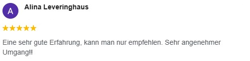 Google-Bewertung von Alina Leveringhaus, 5 von 5 Sternen